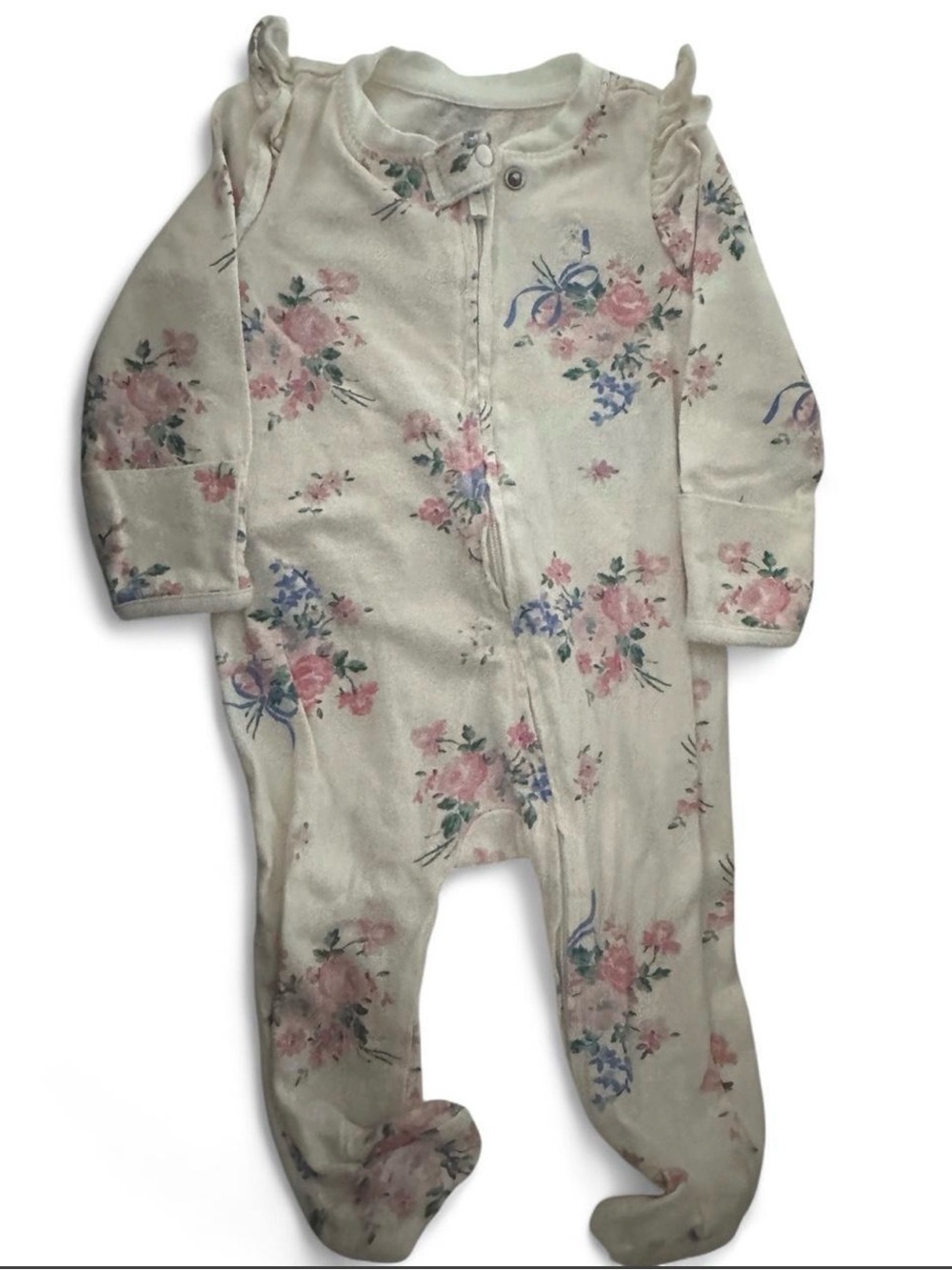 GAP Cream Footed One-Piece with Pink & Blue Floral Print